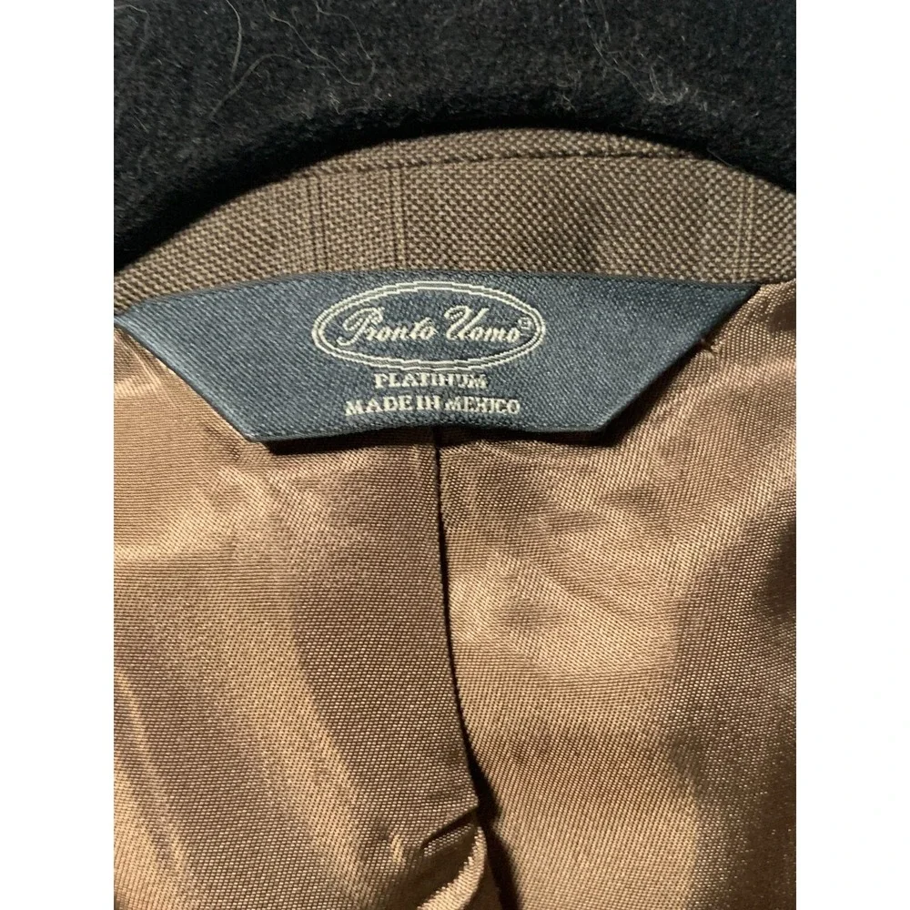 Pronto Uomo Sport Coat Mens 50R Wool Brown Two Button Double Vented Window Pane